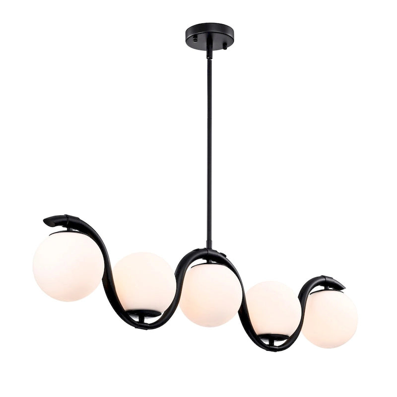 Suspension Fenix ​​Wave en verre opaque de 96,5 cm (38 pouces) à 5 lumières