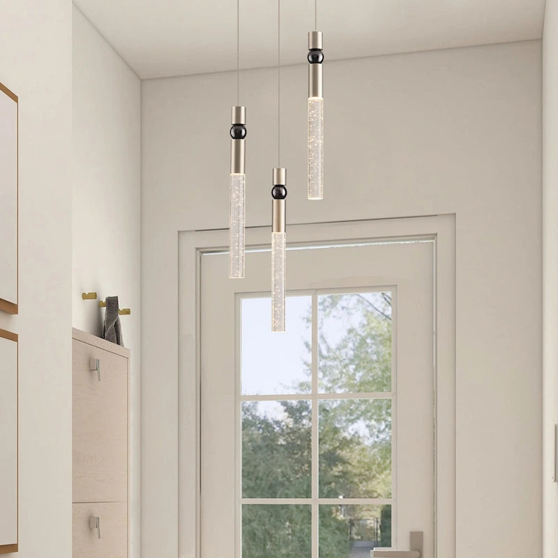 Suspension LED à 3 lumières avec cristal et variateur, plafonnier suspendu