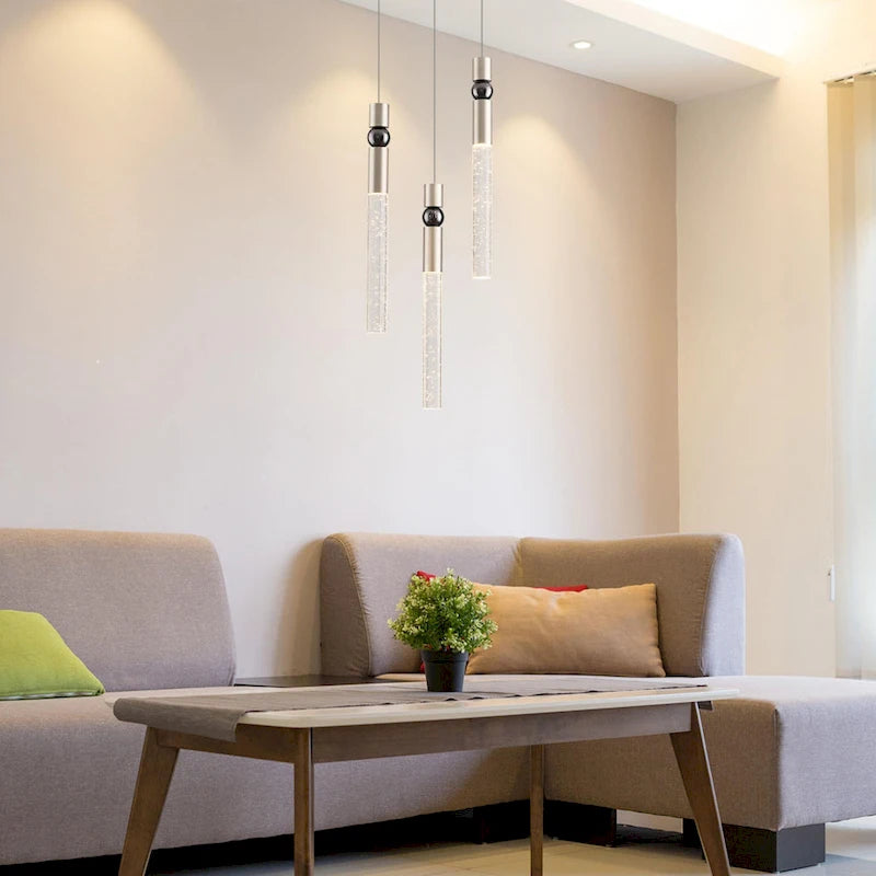 Suspension LED à 3 lumières avec cristal et variateur, plafonnier suspendu