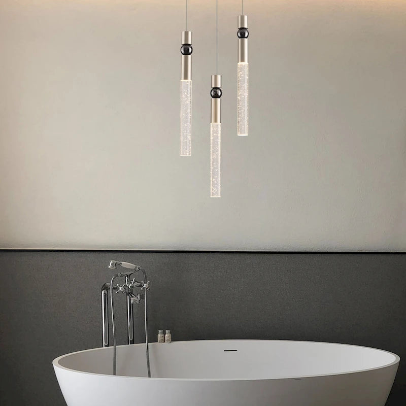 Suspension LED à 3 lumières avec cristal et variateur, plafonnier suspendu