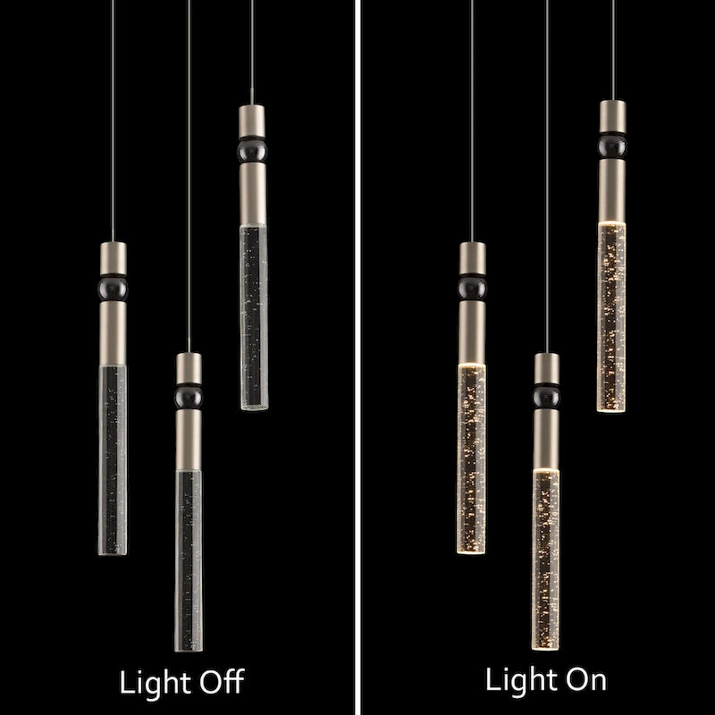 Suspension LED à 3 lumières avec cristal et variateur, plafonnier suspendu