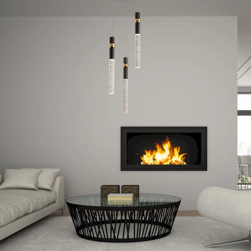 Suspension LED à 3 lumières avec cristal et variateur, plafonnier suspendu