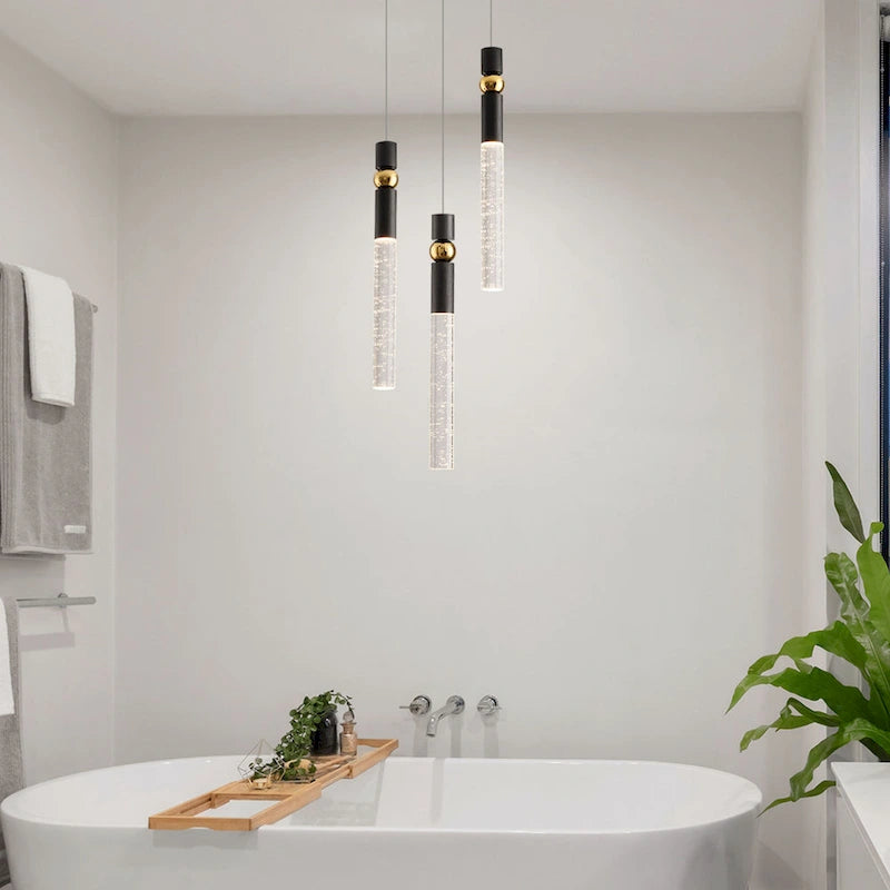 Suspension LED à 3 lumières avec cristal et variateur, plafonnier suspendu