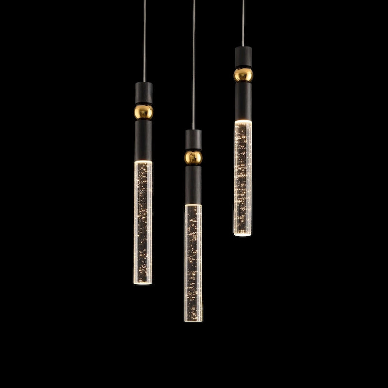 Suspension LED à 3 lumières avec cristal et variateur, plafonnier suspendu