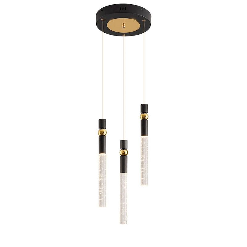Suspension LED à 3 lumières avec cristal et variateur, plafonnier suspendu