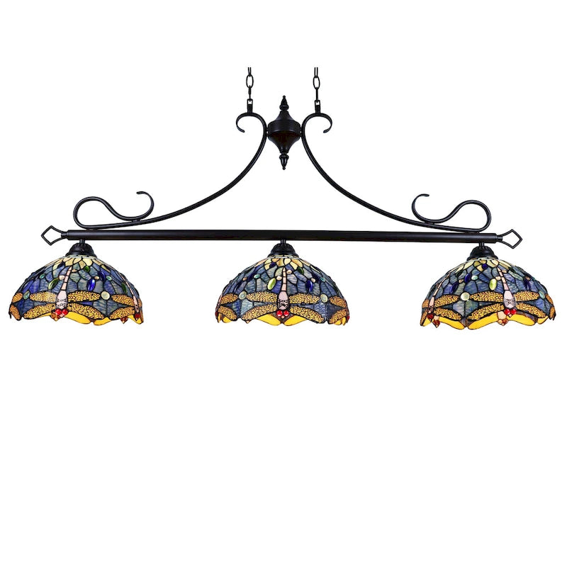 Tiffany Style Dragonfly Design 3-light Linear Island Fixture