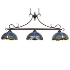 Luminaire linéaire à 3 lumières de style Tiffany, motif libellule, pour îlot central