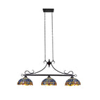 Luminaire linéaire à 3 lumières de style Tiffany, motif libellule, pour îlot central