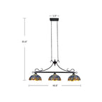 Luminaire linéaire à 3 lumières de style Tiffany, motif libellule, pour îlot central