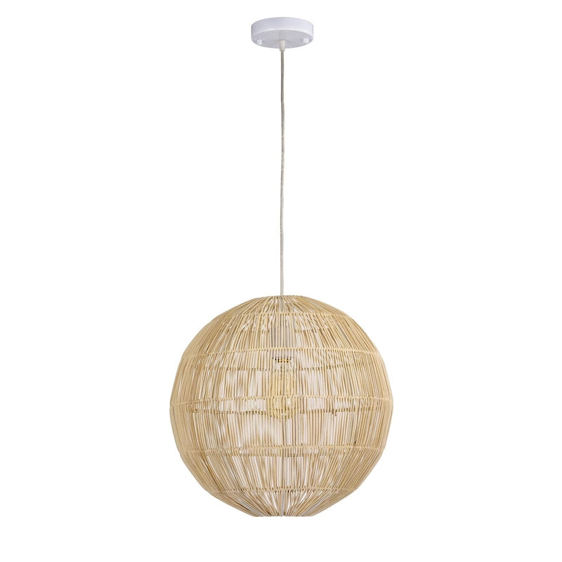 Suspension Evee Cream à 1 lumière en rotin avec globe