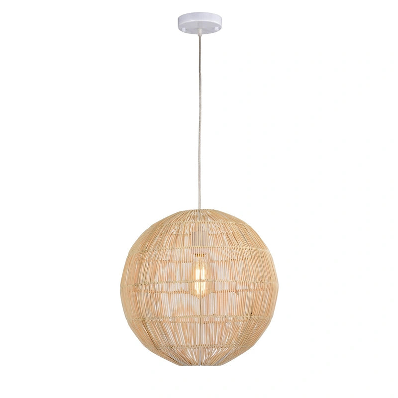 Suspension Evee Cream à 1 lumière en rotin avec globe