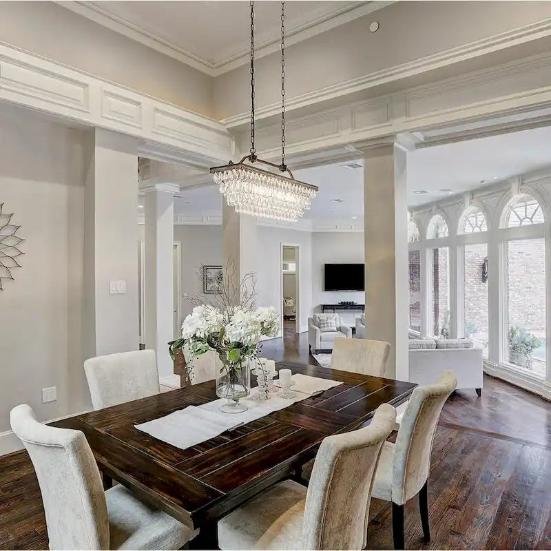 Luminaire rectangulaire à 4 lumières pour îlot de cuisine, en bronze antique, avec suspension en cristal - Bronze antique