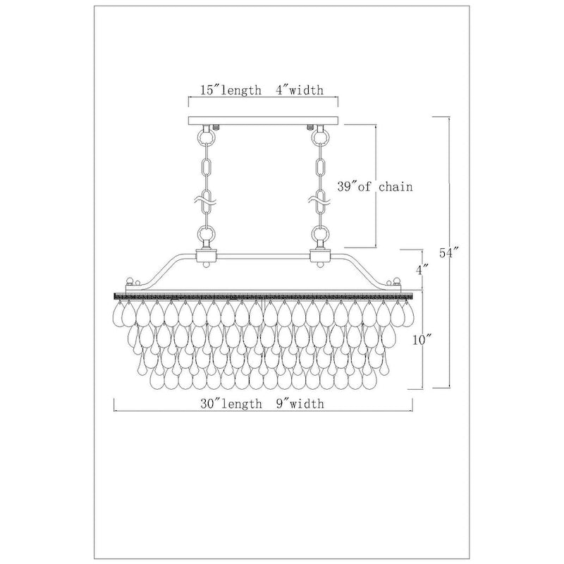 Luminaire rectangulaire à 4 lumières pour îlot de cuisine, en bronze antique, avec suspension en cristal - Bronze antique