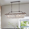 Antique Bronze 6-Light Rectangular Kitchen Island Lighting with Crystal Hanging - Antique Bronze
