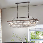 Antique Bronze 6-Light Rectangular Kitchen Island Lighting with Crystal Hanging - Antique Bronze