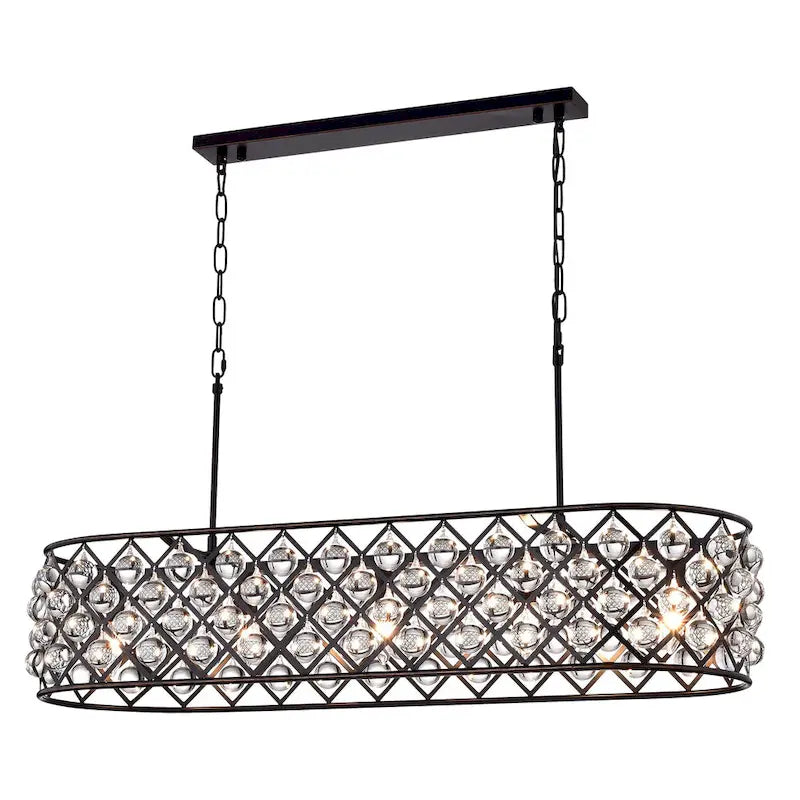 Applique murale ovale à 5 lumières pour îlot de cuisine, finition bronze huilé, avec sphères de cristal - Bronze huilé