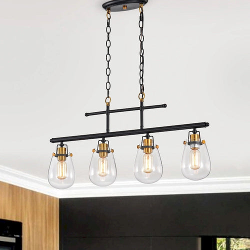 Black and Antique Gold 4- Light Glass Shades Kitchen Island Lighting
