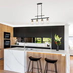 Luminaire pour îlot de cuisine avec abat-jour en verre noir et or antique à 4 lumières