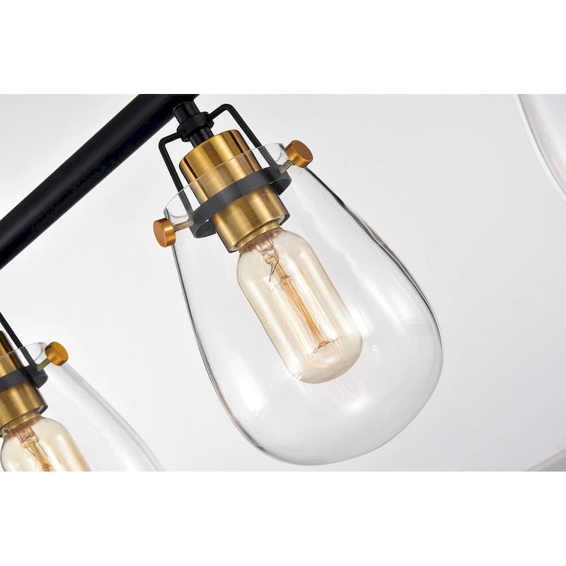 Luminaire pour îlot de cuisine avec abat-jour en verre noir et or antique à 4 lumières