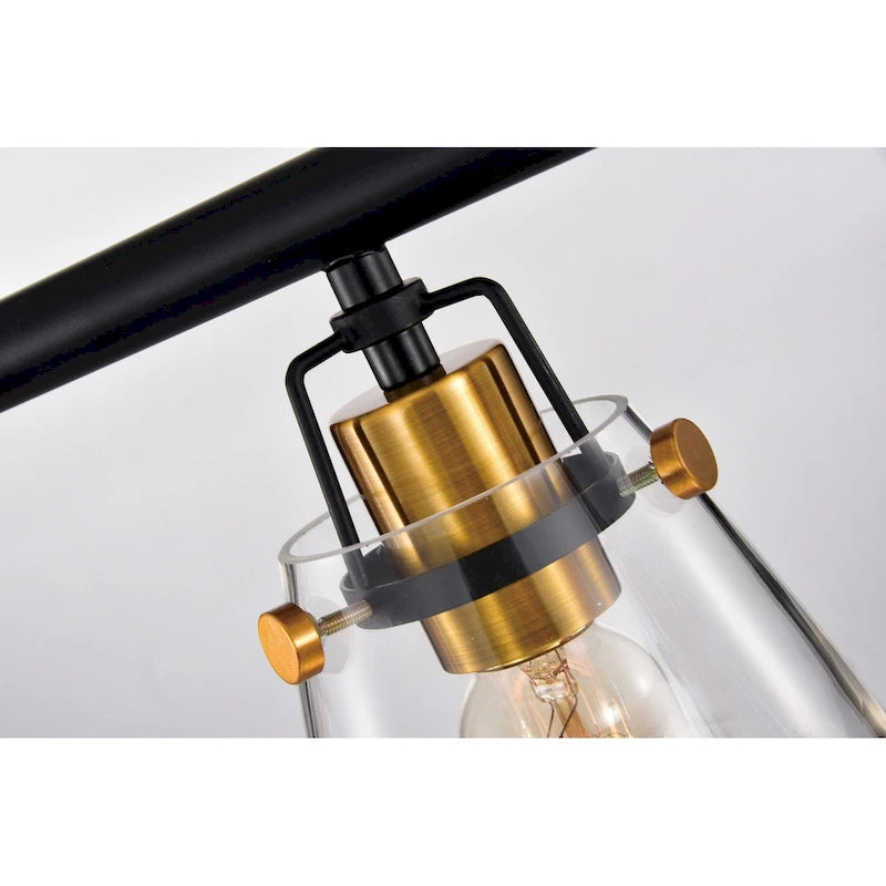 Luminaire pour îlot de cuisine avec abat-jour en verre noir et or antique à 4 lumières