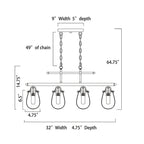 Luminaire pour îlot de cuisine avec abat-jour en verre noir et or antique à 4 lumières