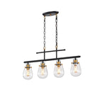 Luminaire pour îlot de cuisine avec abat-jour en verre noir et or antique à 4 lumières