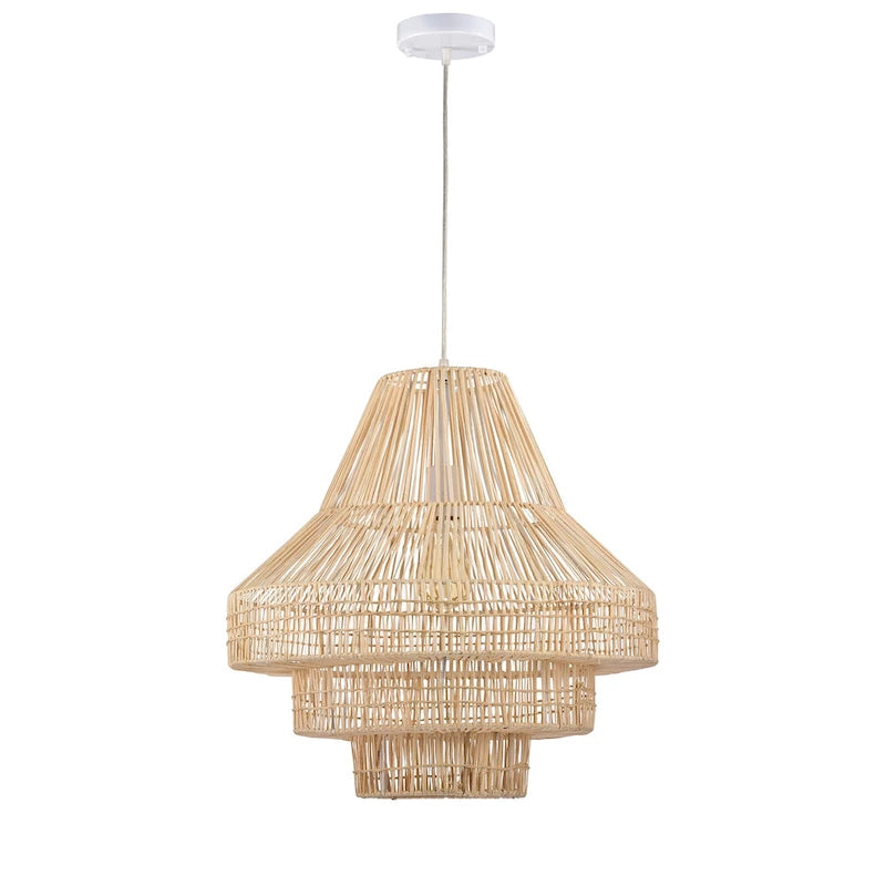 Suspension Anita crème à 1 lumière et 3 niveaux en rotin tressé