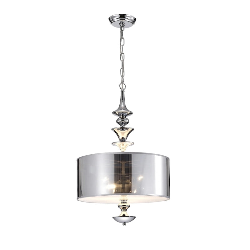 Suspension tambour moderne Yemisi à 3 lumières, en chrome et verre, de 40,6 cm (16 pouces).