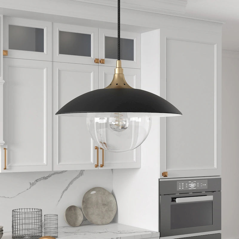 Suspension Alvia de 37 cm de large avec abat-jour en métal et verre - 37 cm de large