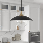 Suspension Alvia de 37 cm de large avec abat-jour en métal et verre - 37 cm de large