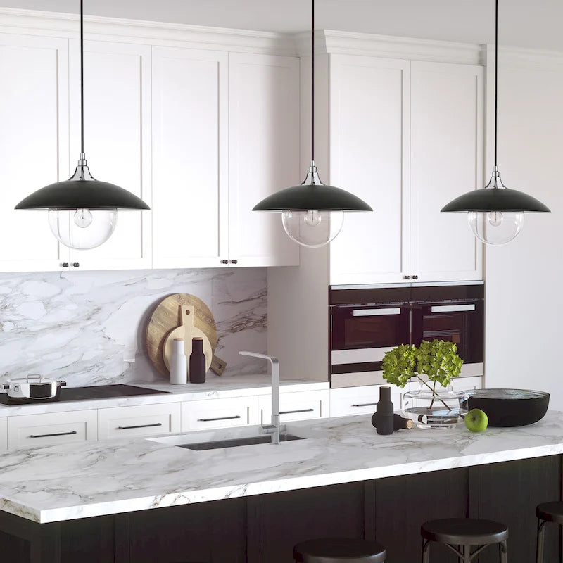 Suspension Alvia de 37 cm de large avec abat-jour en métal et verre - 37 cm de large