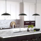 Suspension Alvia de 37 cm de large avec abat-jour en métal et verre - 37 cm de large