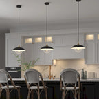 Suspension Alvia de 37 cm de large avec abat-jour en métal et verre - 37 cm de large