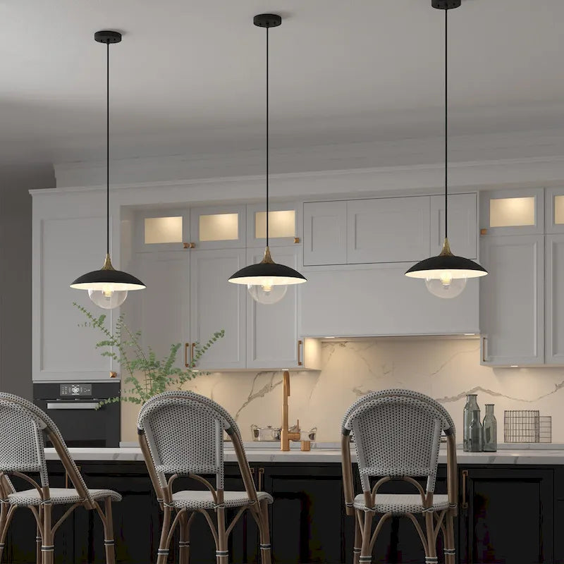 Suspension Alvia de 37 cm de large avec abat-jour en métal et verre - 37 cm de large