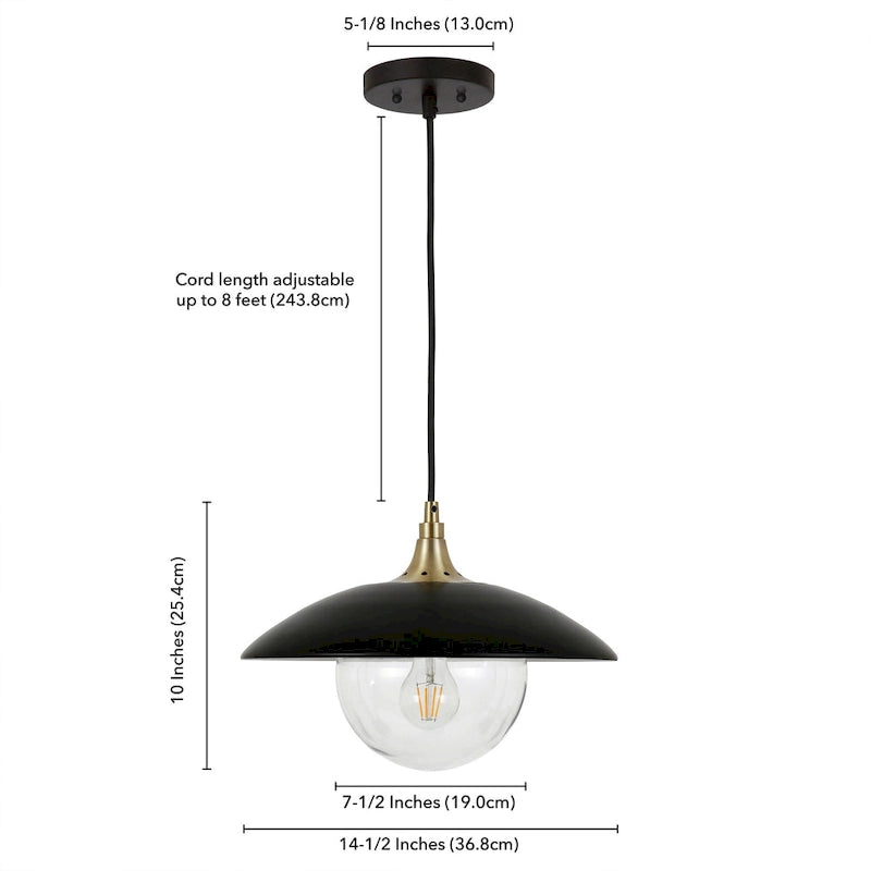 Suspension Alvia de 37 cm de large avec abat-jour en métal et verre - 37 cm de large