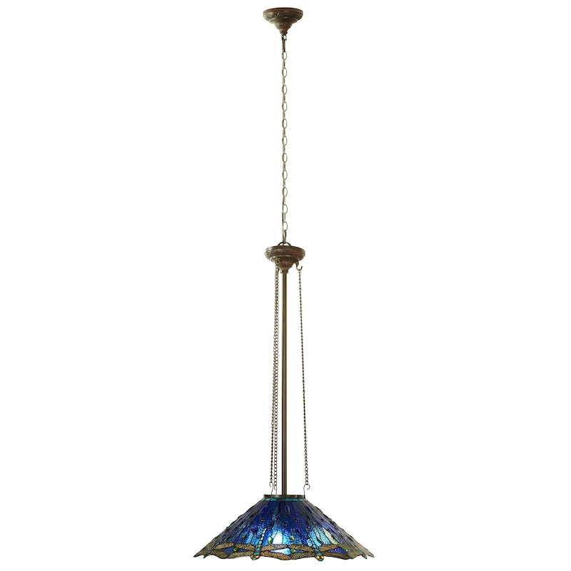 Suspension lumineuse Dragonflies River of Goods, inspirée de Tiffany, en vitrail bleu et vert et métal, 61 cm (24 pouces).