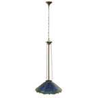 Suspension lumineuse Dragonflies River of Goods, inspirée de Tiffany, en vitrail bleu et vert et métal, 61 cm (24 pouces).