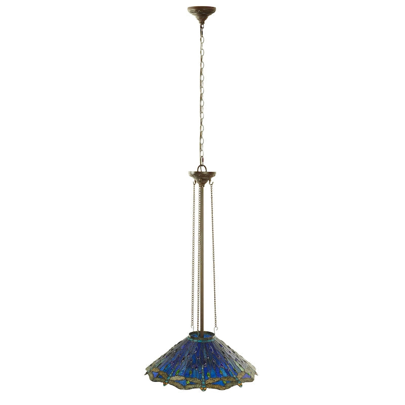 Suspension lumineuse Dragonflies River of Goods, inspirée de Tiffany, en vitrail bleu et vert et métal, 61 cm (24 pouces).