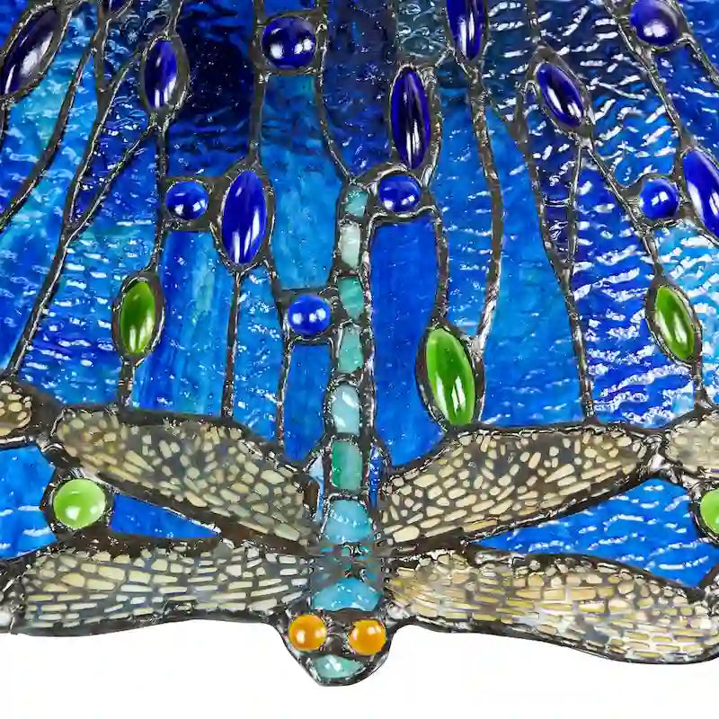 Suspension lumineuse Dragonflies River of Goods, inspirée de Tiffany, en vitrail bleu et vert et métal, 61 cm (24 pouces).