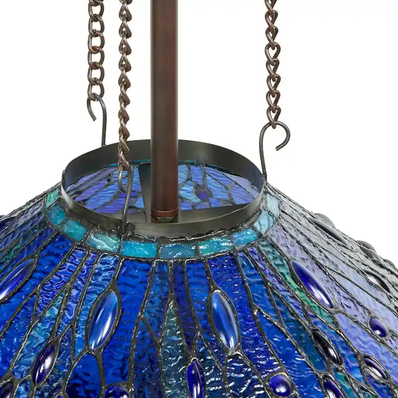 Suspension lumineuse Dragonflies River of Goods, inspirée de Tiffany, en vitrail bleu et vert et métal, 61 cm (24 pouces).