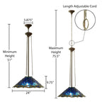 Suspension lumineuse Dragonflies River of Goods, inspirée de Tiffany, en vitrail bleu et vert et métal, 61 cm (24 pouces).