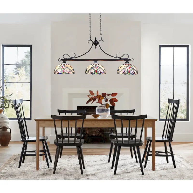 Luminaire linéaire à 3 lumières de style Tiffany, design victorien, pour îlot central