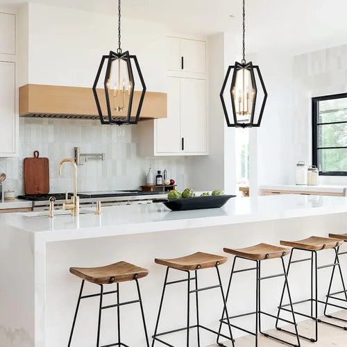 4-Light Modern Industrial Dimmable Geometric Large Lantern Pendant Light Farmhouse Kitchen Island Lighting