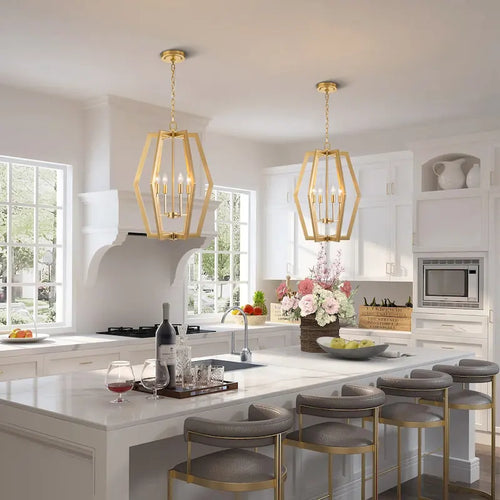 Suspension géométrique moderne à 4 lumières, de style industriel, à intensité variable, de grande taille, idéale pour un îlot de cuisine de style campagnard.