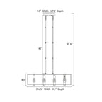 Luminaire linéaire îlot à 4 lumières, noir mat et bois, avec ampoules apparentes