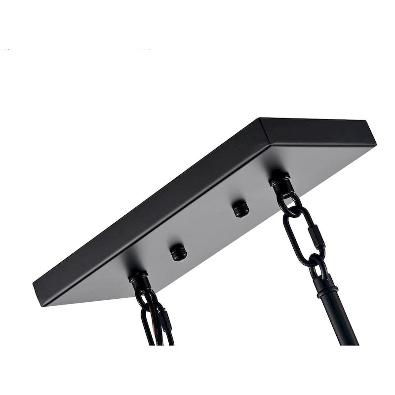 Luminaire linéaire îlot à 4 lumières, noir mat et bois, avec ampoules apparentes