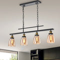 Antique Black 4-Light Linear Kitchen Island Lighting with Amber Glass Shades