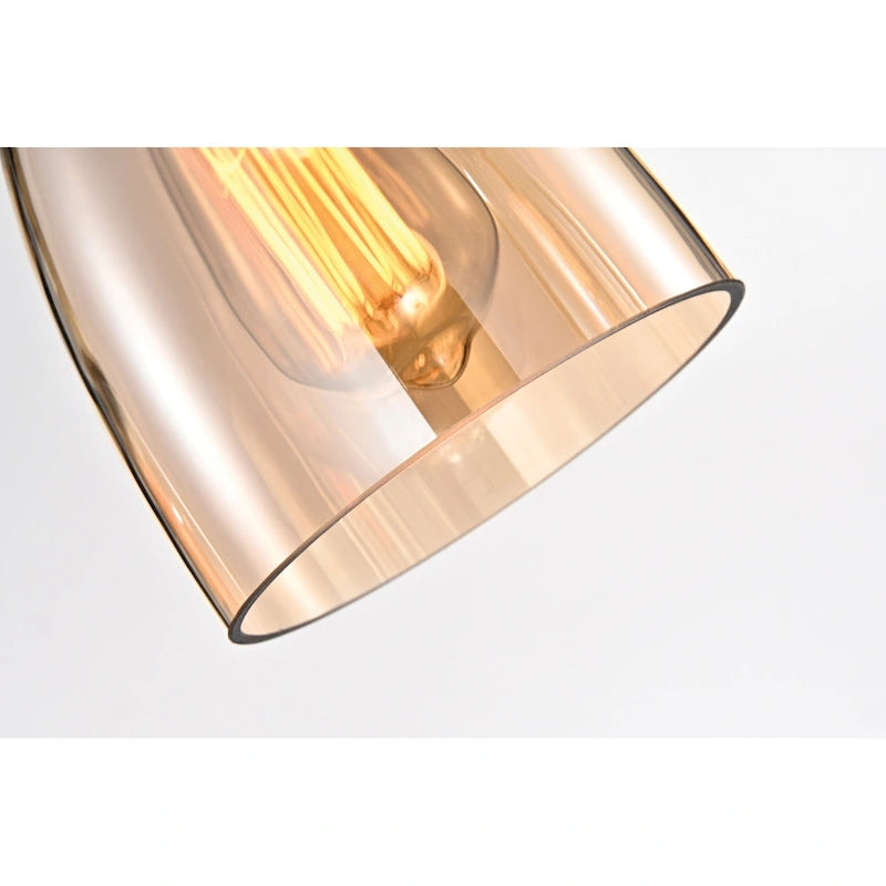 Luminaire linéaire antique noir à 4 lumières pour îlot de cuisine avec abat-jour en verre ambré