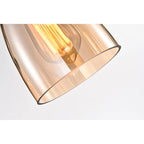 Luminaire linéaire antique noir à 4 lumières pour îlot de cuisine avec abat-jour en verre ambré