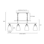 Luminaire linéaire antique noir à 4 lumières pour îlot de cuisine avec abat-jour en verre ambré